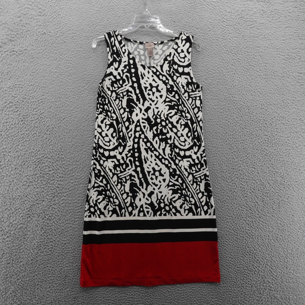 Chicos Easywear‎ Sleeveless Sheath Dress Size 0 US Small Black White Red Womens